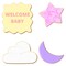CookieCutter.com 4 Piece Baby Nursery Twinkle Little Star Cookie Cutter Set Crescent Moon, Clouds, Star, Fancy Square Plaque, USA